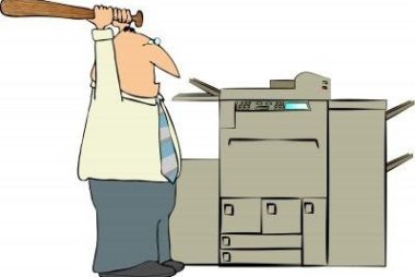 staff member frustrated by copier